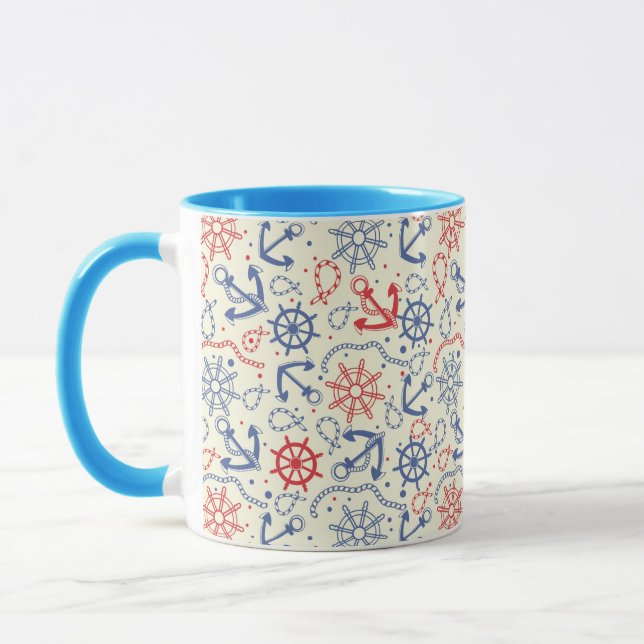 Red and navy background with anchor mug (Left)