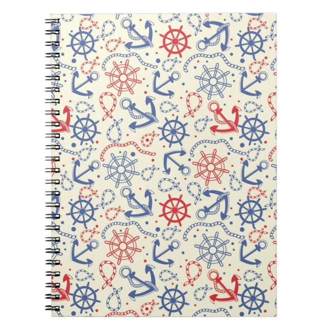Red and navy background with anchor notebook (Front)