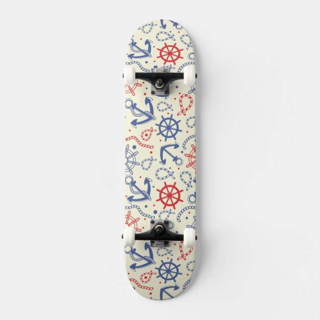 Red and navy background with anchor skateboard (Front)