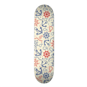 Red and navy background with anchor skateboard