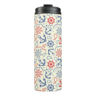 Red and navy background with anchor thermal tumbler