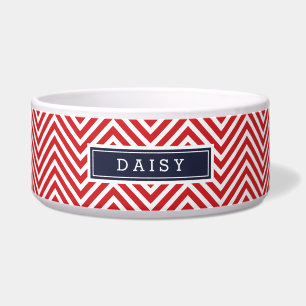 Red and Navy Blue Chevron Monogram