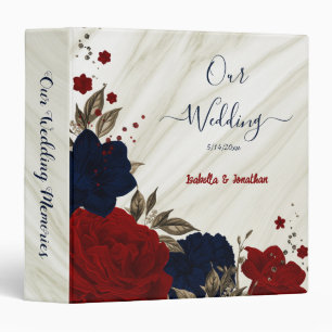 red and navy blue floral wedding photo album binder