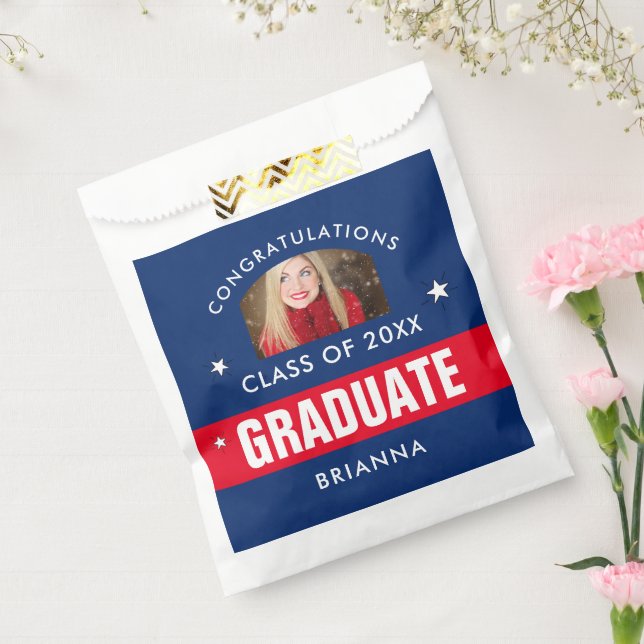 Red and Navy Blue Graduation Photo Custom Favour Bag (Sealed)