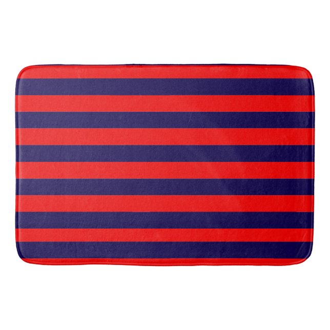Red and Navy Blue Nautical Stripes  Bath Mat (Front)