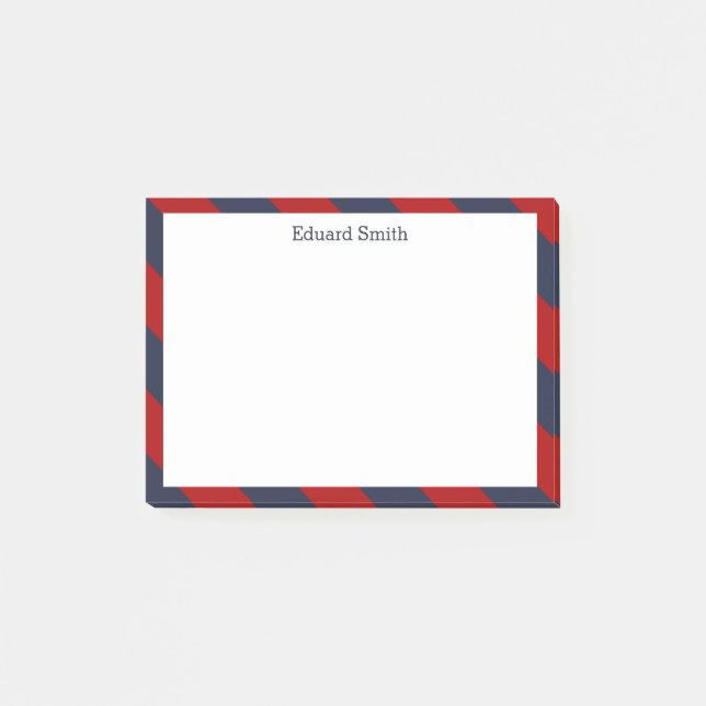 Red and Navy Blue Stripes Personalized Post-it Notes (Front)