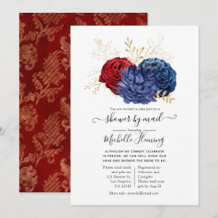 Red and Navy Blue Watercolor Floral Shower by Mail Invitation