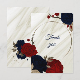 red and navy floral marble thank you card