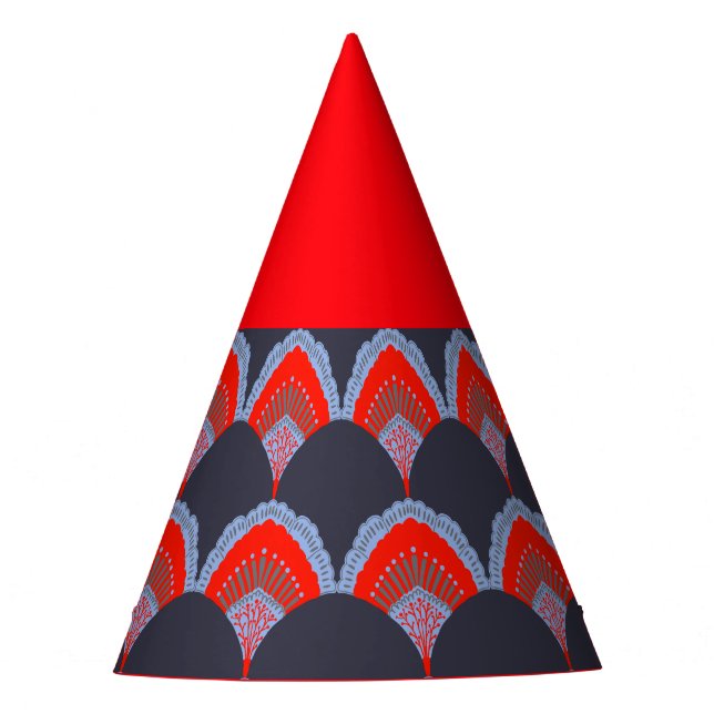 Red and Navy Peacock Feather Party Hat (Front)