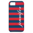 Red and Navy Stripes Custom Script Monogram Name