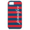 Red and Navy Stripes Custom Script Monogram Name
