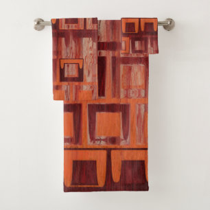 red and orange abstract bath towel set
