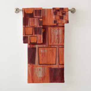 red and orange abstract bath towel set