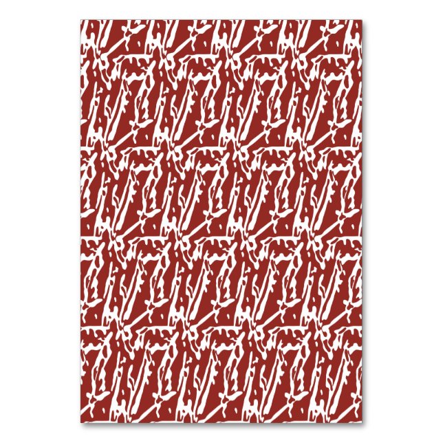 Red and orange abstract shapes blend and overlap a table number (Front)