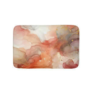 Red and orange alcohol ink bath mat