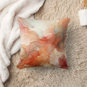 Red and orange alcohol ink throw pillow