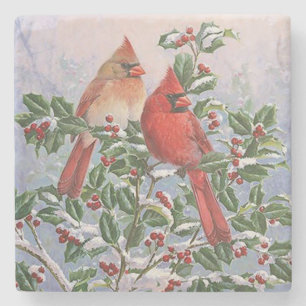Red and Orange Cardinals Stone Coaster