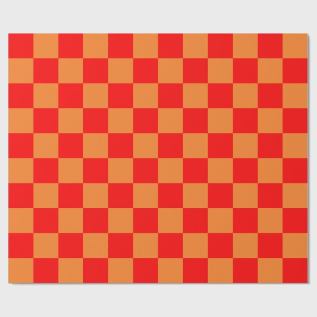Red and Orange Chequered Pattern  Wrapping Paper (Flat)