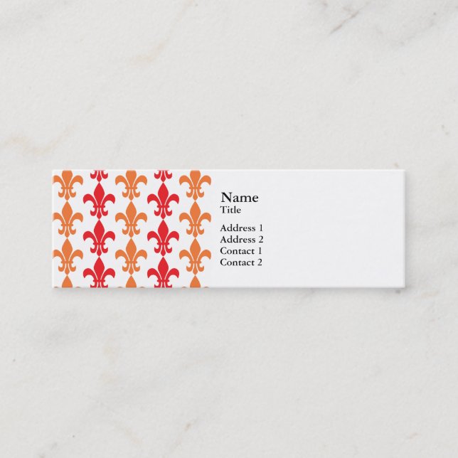 Red and Orange Fleur de Lis Pattern Mini Business Card (Front)