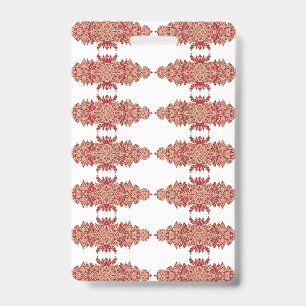 Red and orange floral design with ornamental graph badge
