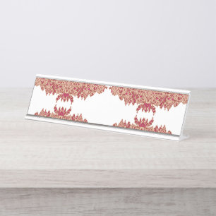 Red and orange floral design with ornamental graph desk name plate