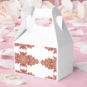 Red and orange floral design with ornamental graph favor box