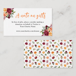 Red and Orange Flowers Birthday A Note On Gifts Enclosure Card