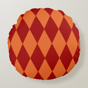 Red and Orange Harlequin Checkered Design Round Pillow