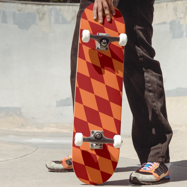 Red and Orange Harlequin Checkered Design  Skateboard (Creator Uploaded)