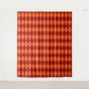 Red and Orange Harlequin Checkered Design Tapestry