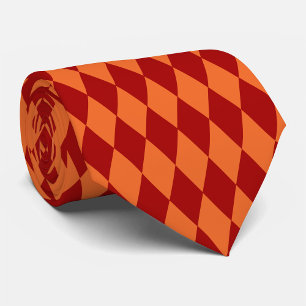Red and Orange Harlequin Checkered Design  Tie