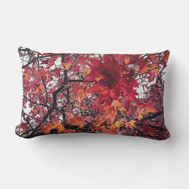 Red and orange leaves lumbar pillow (Front)
