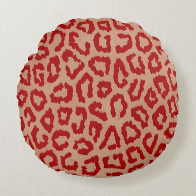 Red and Orange Leopard Round Pillow (Front)