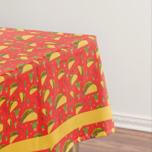 Red and Orange Mexican Tacos Chillies and Cactus Tablecloth