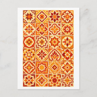 Red and Orange Moroccan Tile Collage Illustration Postcard
