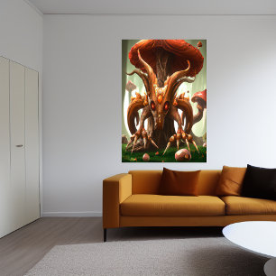 Red and orange mushroom alien AI Art Poster