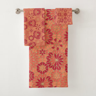 Red and orange pattern bath towel set