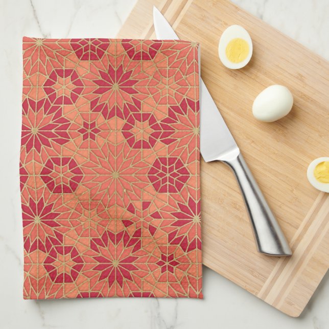 Red and orange pattern kitchen towel (Quarter Fold)