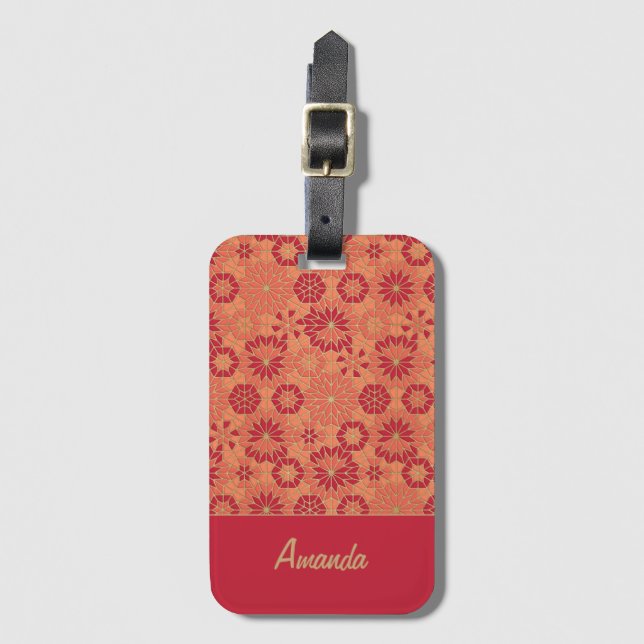 Red and orange pattern luggage tag (Front Vertical)