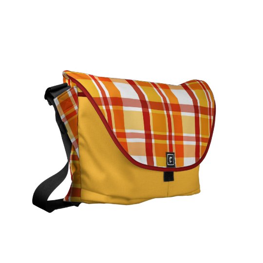 Red and orange plaid pattern courier bags