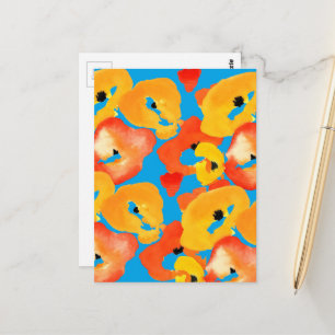 Red and orange poppies floral art postcard