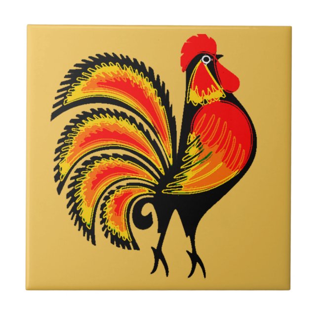 Red and Orange Rooster Tile (Front)