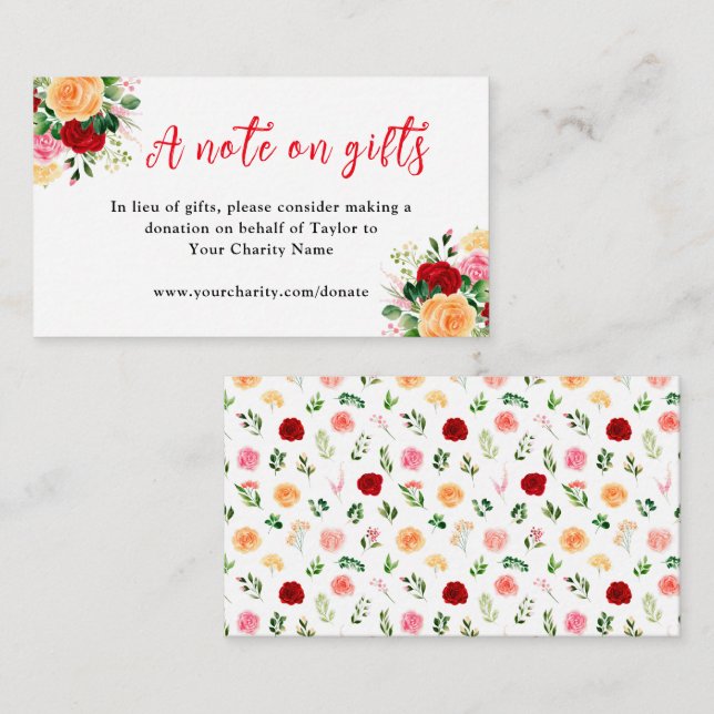 Red and Orange Roses Birthday A Note On Gifts Enclosure Card (Front/Back)