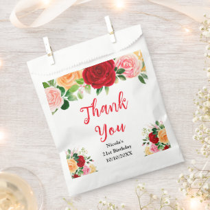 Red and Orange Roses Birthday Thank You Favour Bag