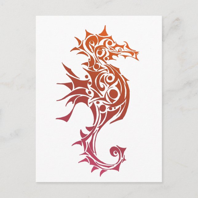 Red and Orange Seahorse Tribal Tattoo Postcard (Front)