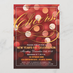 Red and Orange Shining Lights New Years Eve Party Invitation