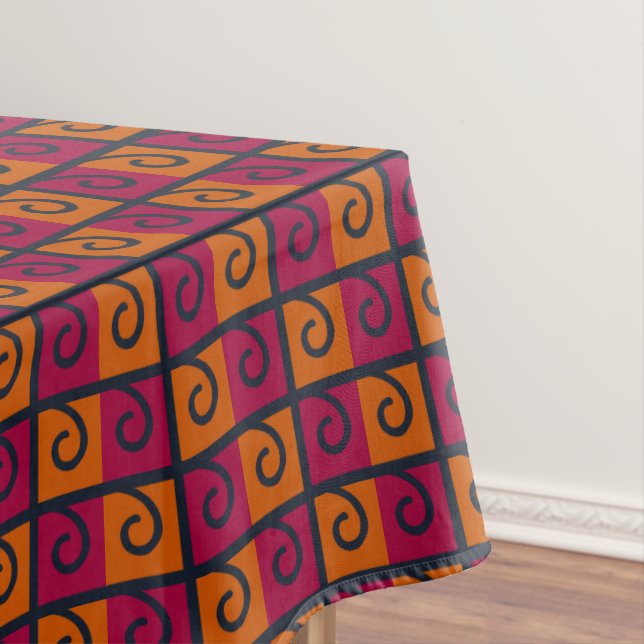 Red and Orange Squares Halloween Colours Tableclot Tablecloth (In Situ)