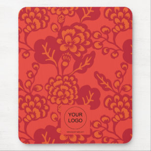 Red and Orange Vibrant and Bold Floral Pattern Mouse Pad