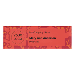 Red and Orange Vibrant and Bold Floral Pattern Name Tag