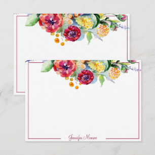 Red and orange watercolor floral personalized card